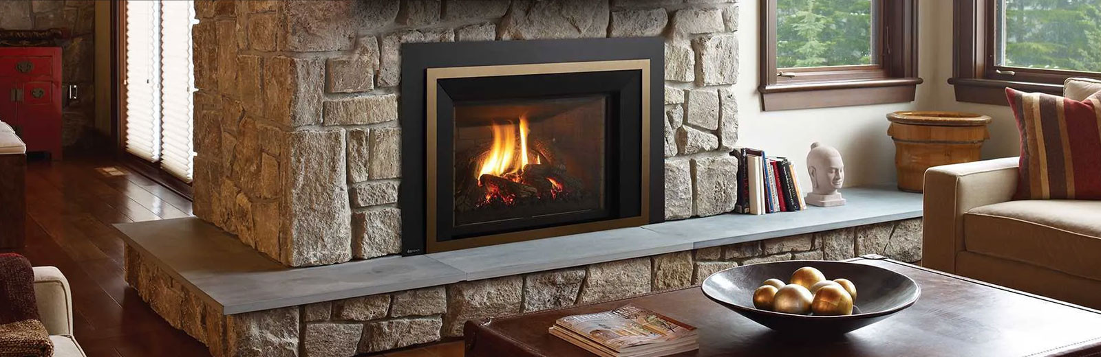 A fireplace in a living room