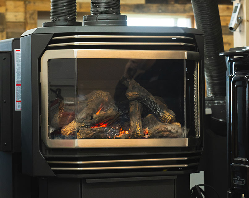 A black fireplace