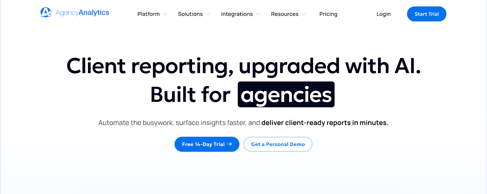 AgencyAnalytics website homepage