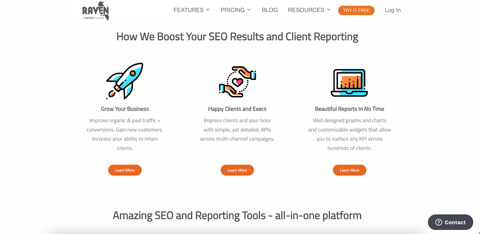Raven tools website homepage