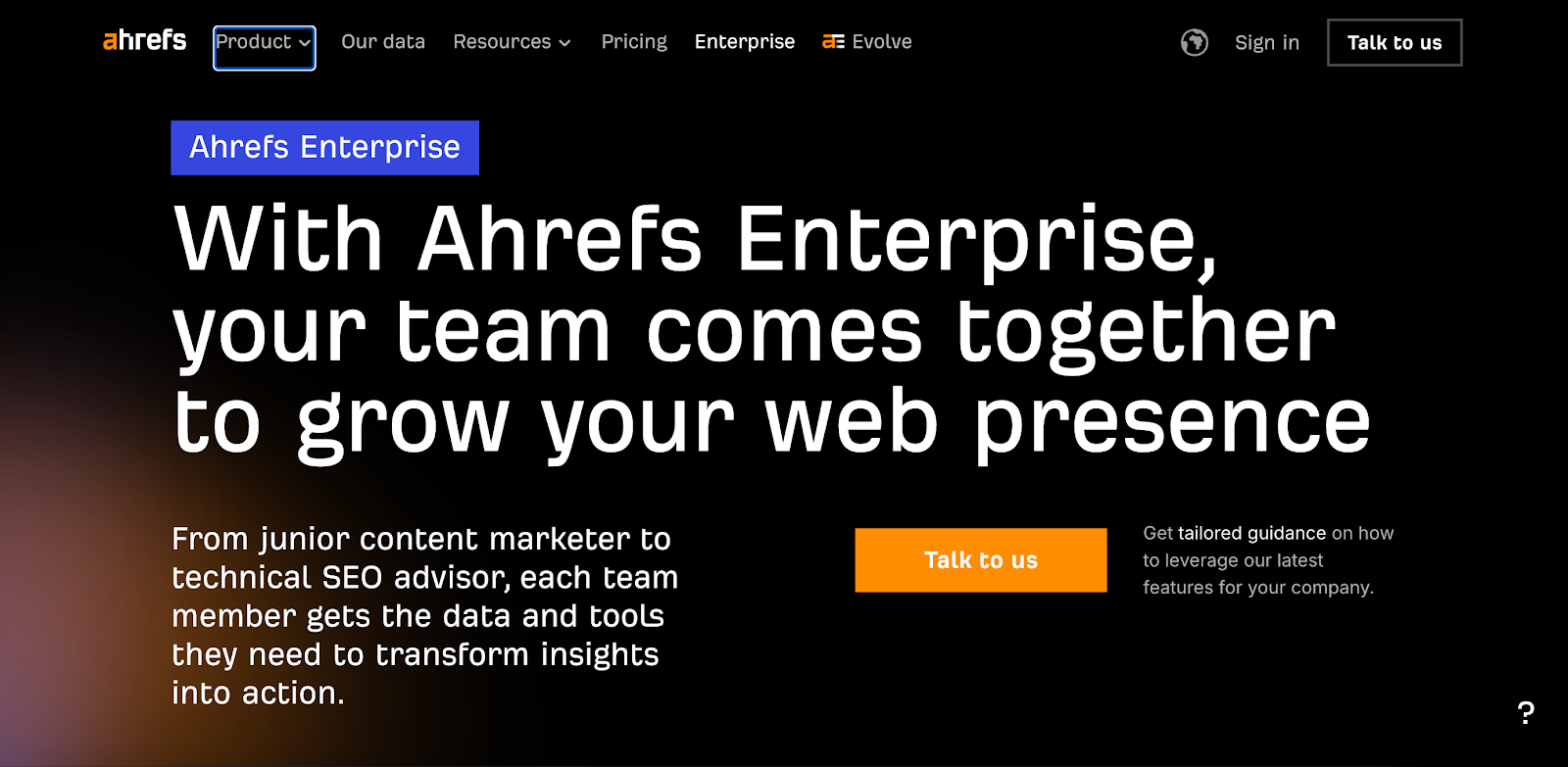 Ahrefs Enterprise website homepage