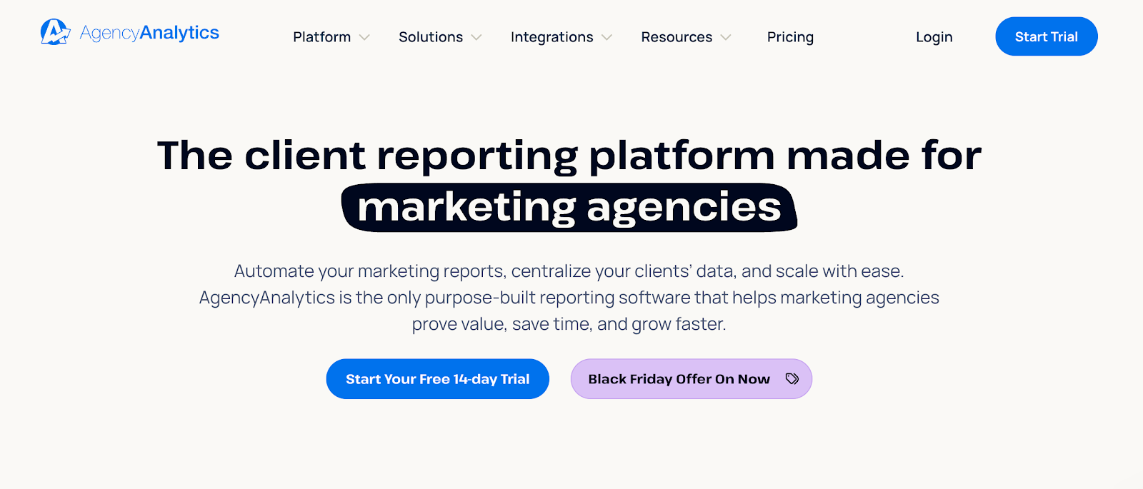 AgencyAnalytics website homepage