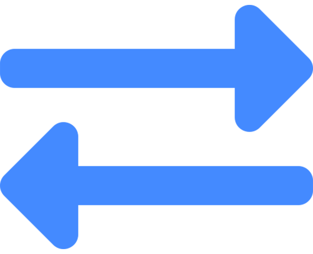 Two arrows facing opposite direcions to represent across