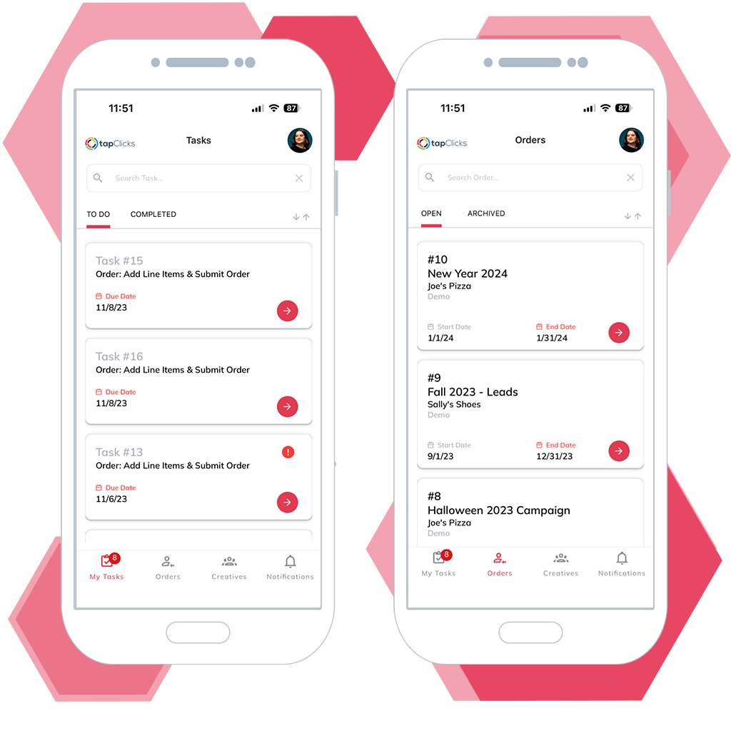 Screen shot of our mobile orders application
