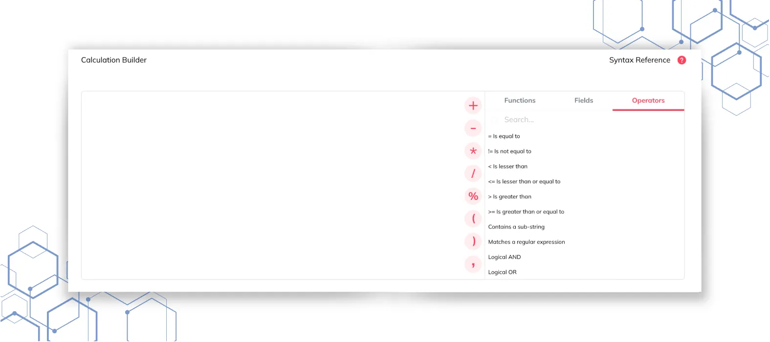 UI screenshot showing a formula being built with mathematical functions like SUM and COUNT in TapClicks.