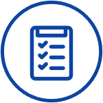 Blue circle graphic on a white background with a blue outlined checklist in the middle