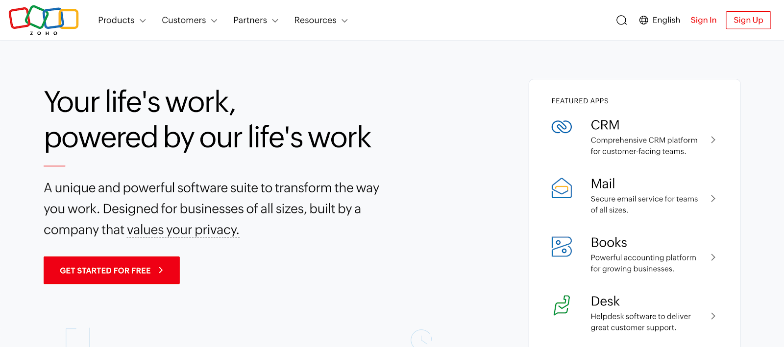 Zoho Analytics website homepage