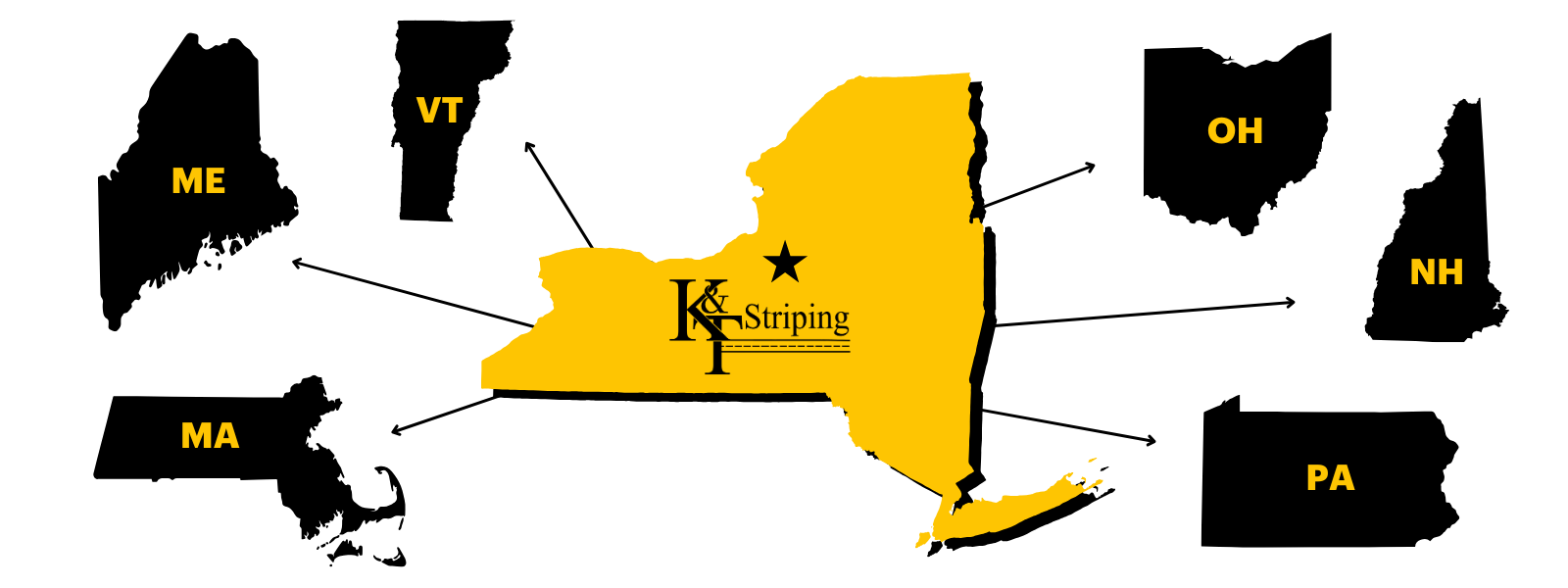 custom graphic showing new york state in yellow with arrows pointing to ME, VT, MA, OH, NH, and PA