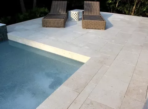 treated and protected white stone pool