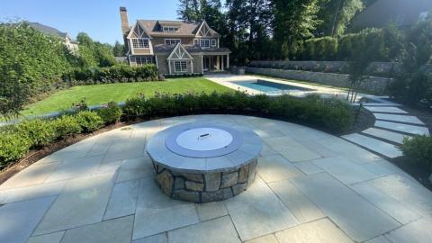 natural treated stone path and firepit
