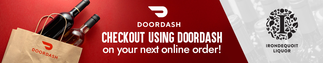DoorDash promotion for online liquor orders with a brown bag and wine bottles