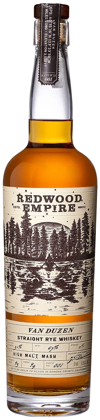 Redwood Empire Van Duzen Straight Rye Whiskey 750ml