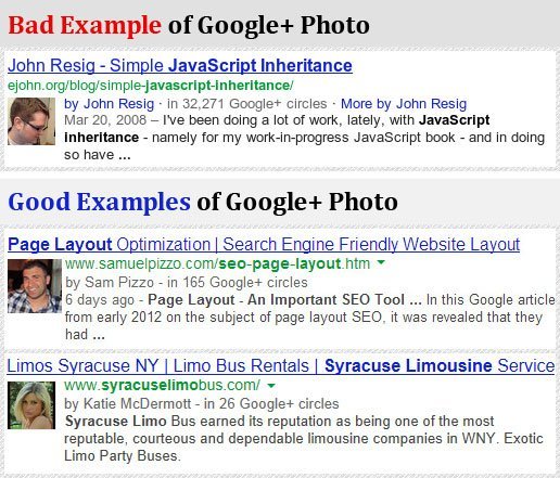 Examples of Good and Bad Google Author photos
