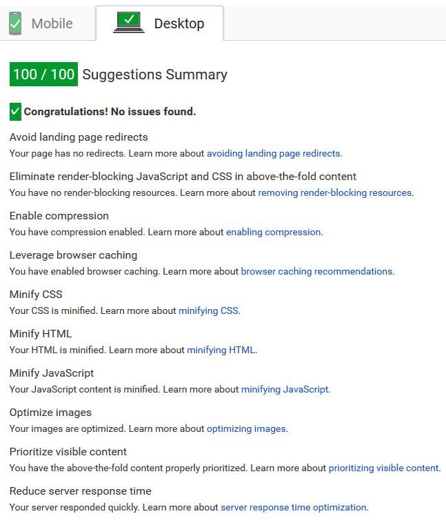Perfect Desktop Website Speed Score