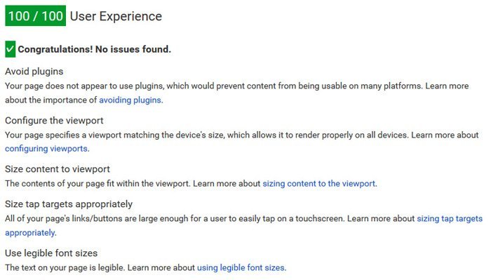 Perfect Website User Experience Score