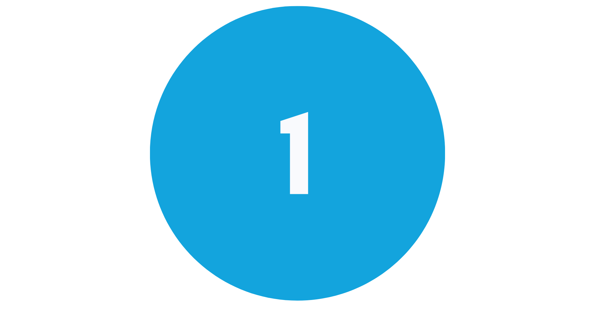 A large blue circle with a white number 1 centered inside, on a light gray background.