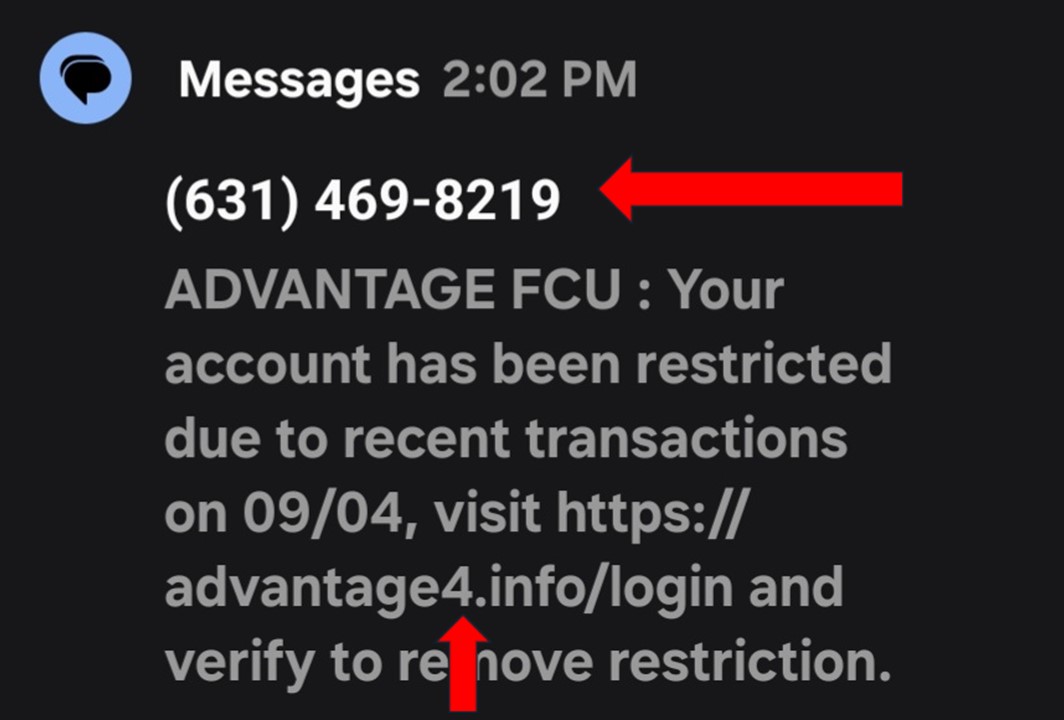 Actual example of fraudulent text