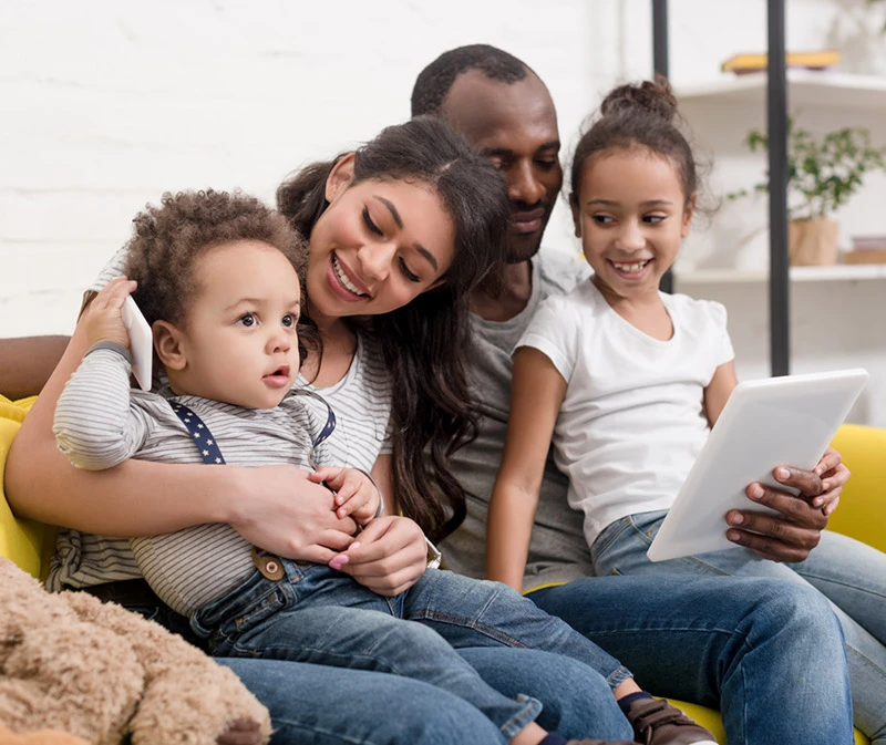 Happy family banking