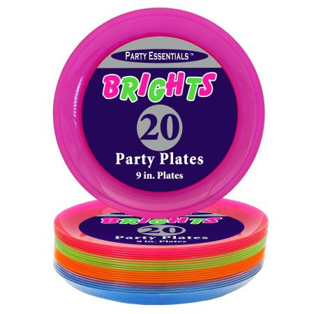 Asst Neon 9in Party Plates 20ct