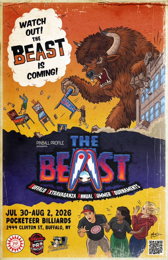 Official THE BEAST 2026 pinball tournament poster