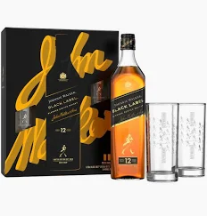 Johnnie Walker Black Label Blended Scotch Whisky with 2 Highball Glasses 750ml