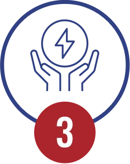 Outline of a delivery truck with a check mark, inside a circle; red circle with number 3 below.