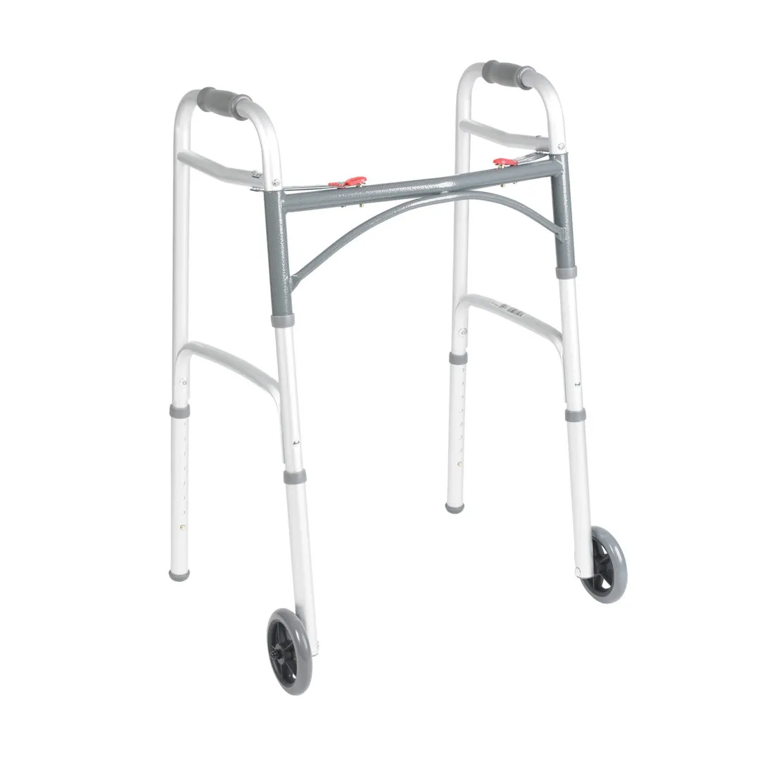 Deluxe Folding Walker, Two Button with 5” Wheels