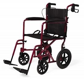 Medline Aluminum Transport Chair w/ 12″ Wheels, Red