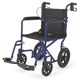 Medline Aluminum Transport Chair w/ 12″ Wheels, Blue