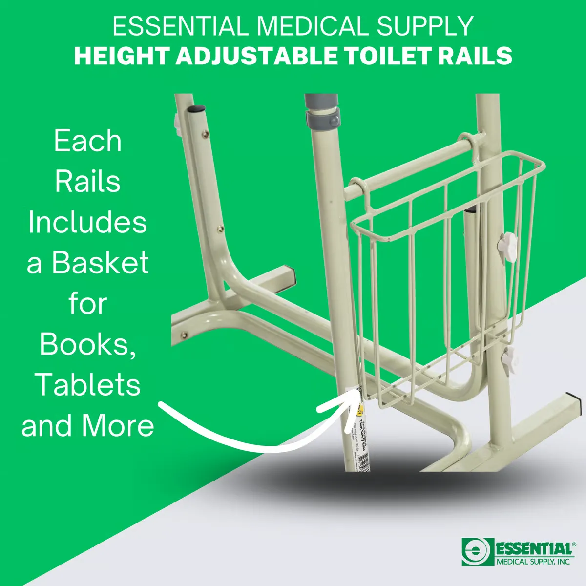Essential Height Adjustable Standing Toilet Rails