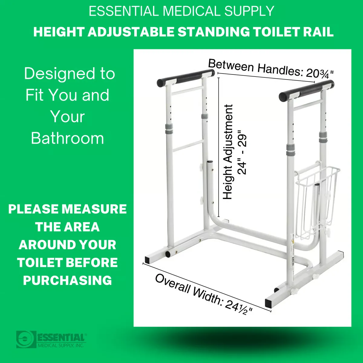 Essential Height Adjustable Standing Toilet Rails
