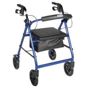 Aluminum Rollator w/Fold Up and Removable Back Support, Padded Seat, 7.5” Casters w/Loop Locks