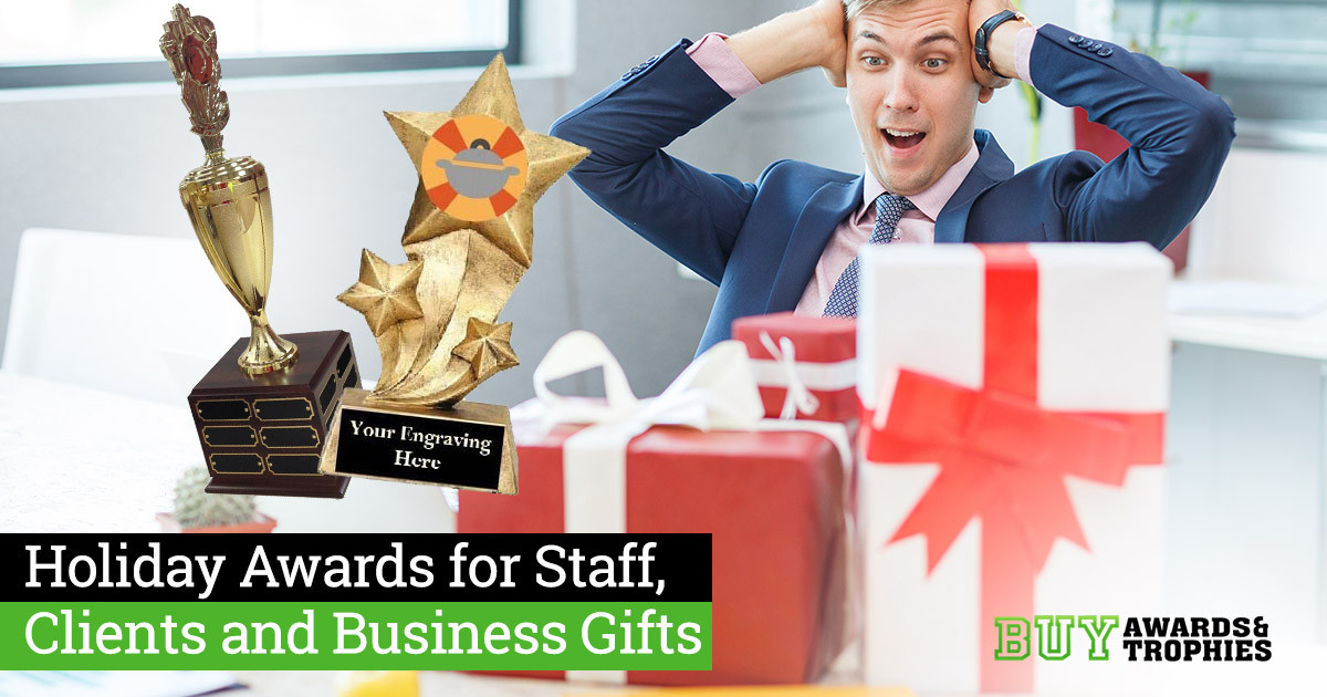 Man surprised after presented with presents, awards, and trophies