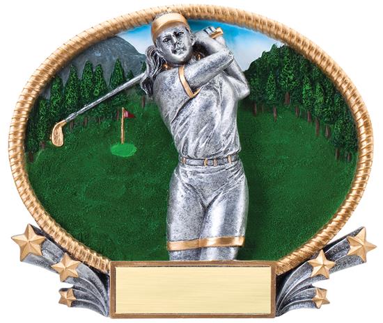 Female Golf 3D Oval Trophy