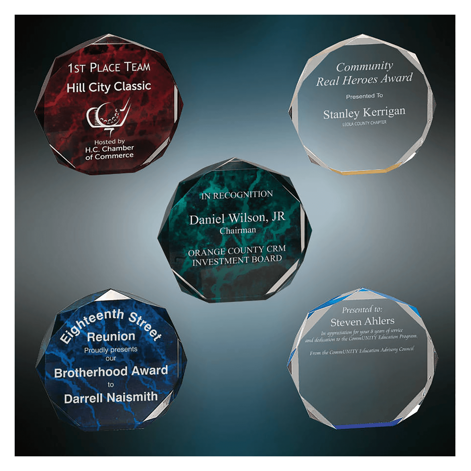 Self Standing Blue Acrylic Octagon Award