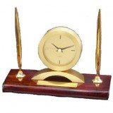 Rosewood Desk Clock with Pens