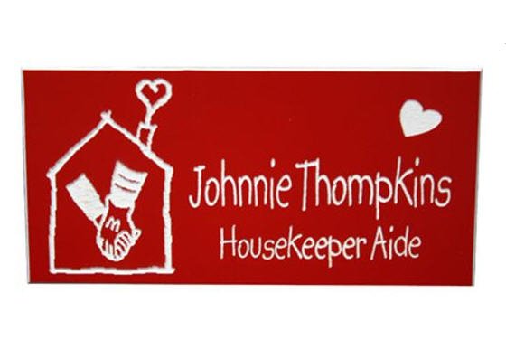 Name Tags Red on White With Squared Off Corners