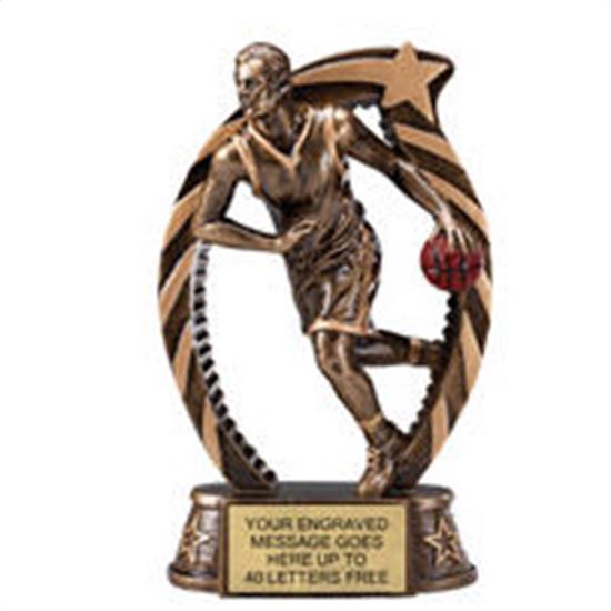 Basketball Male Star Flame Resin Trophy 7.5 Inches
