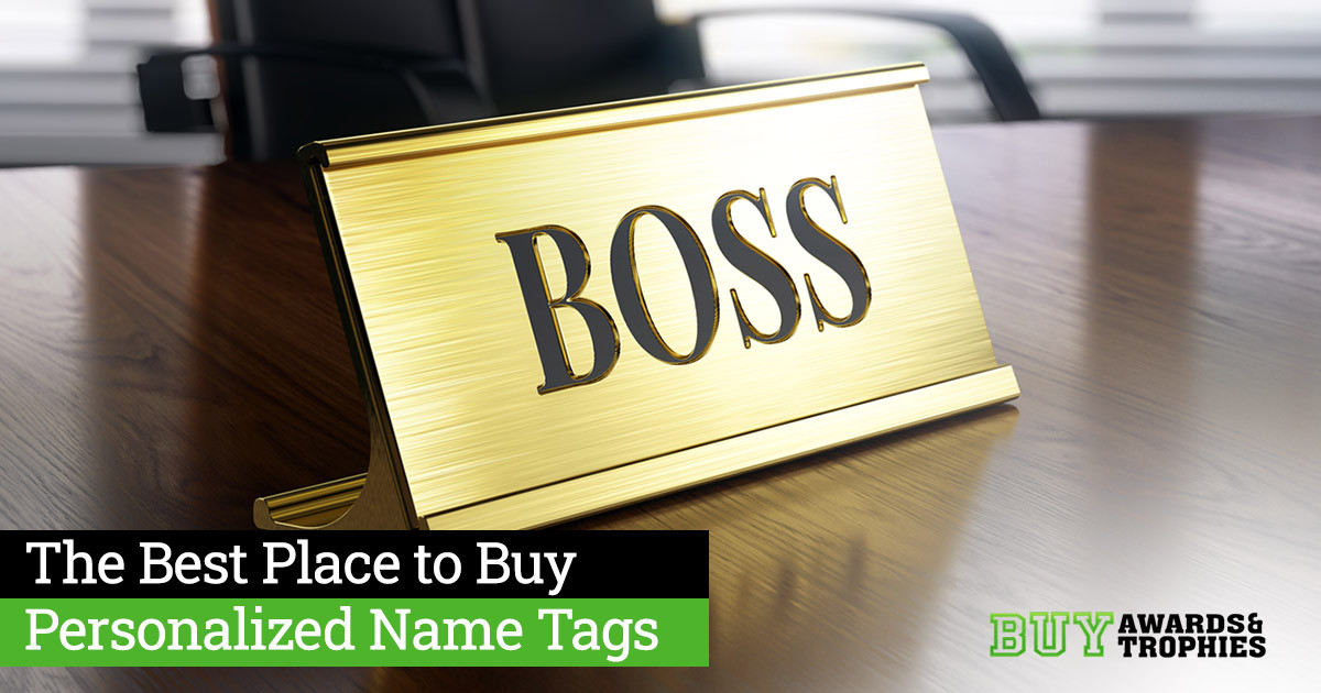 Personalized boss plaque on desk at office