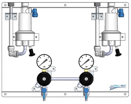 Two Product Secondary Regulator Wall Panel With Wall Brackets, Beer Jumpers, Air Line, Fittings And FOBs