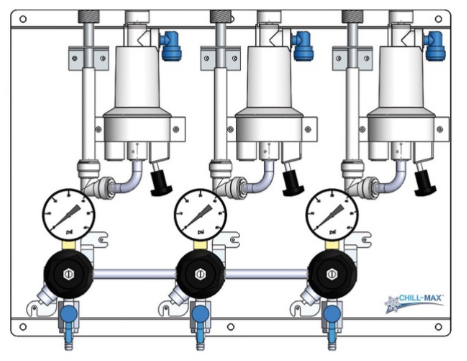 Three Product Secondary Regulator Wall Panel With Wall Brackets, Beer Jumpers, Air Line, Fittings And FOBs
