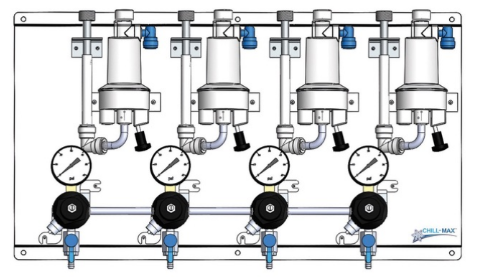 Four Product Secondary Regulator Wall Panel With Wall Brackets, Beer Jumpers, Air Line, Fittings And FOBs