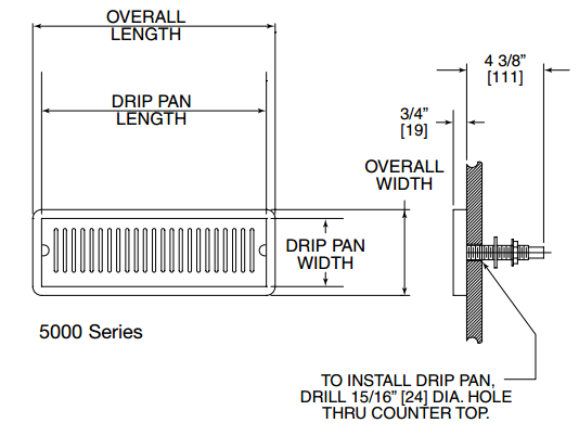 Top Mounted Drainer, 4-7/8" x 37", Stainless - Perlick