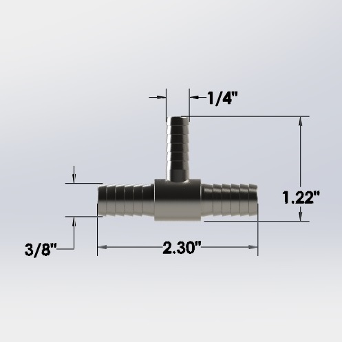 Reducing S/S Barbed Tee - 3/8" x 3/8" x 1/4"