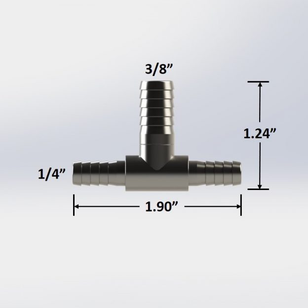 Enlarging S/S Barbed Tee - 1/4" x 1/4" x 3/8"