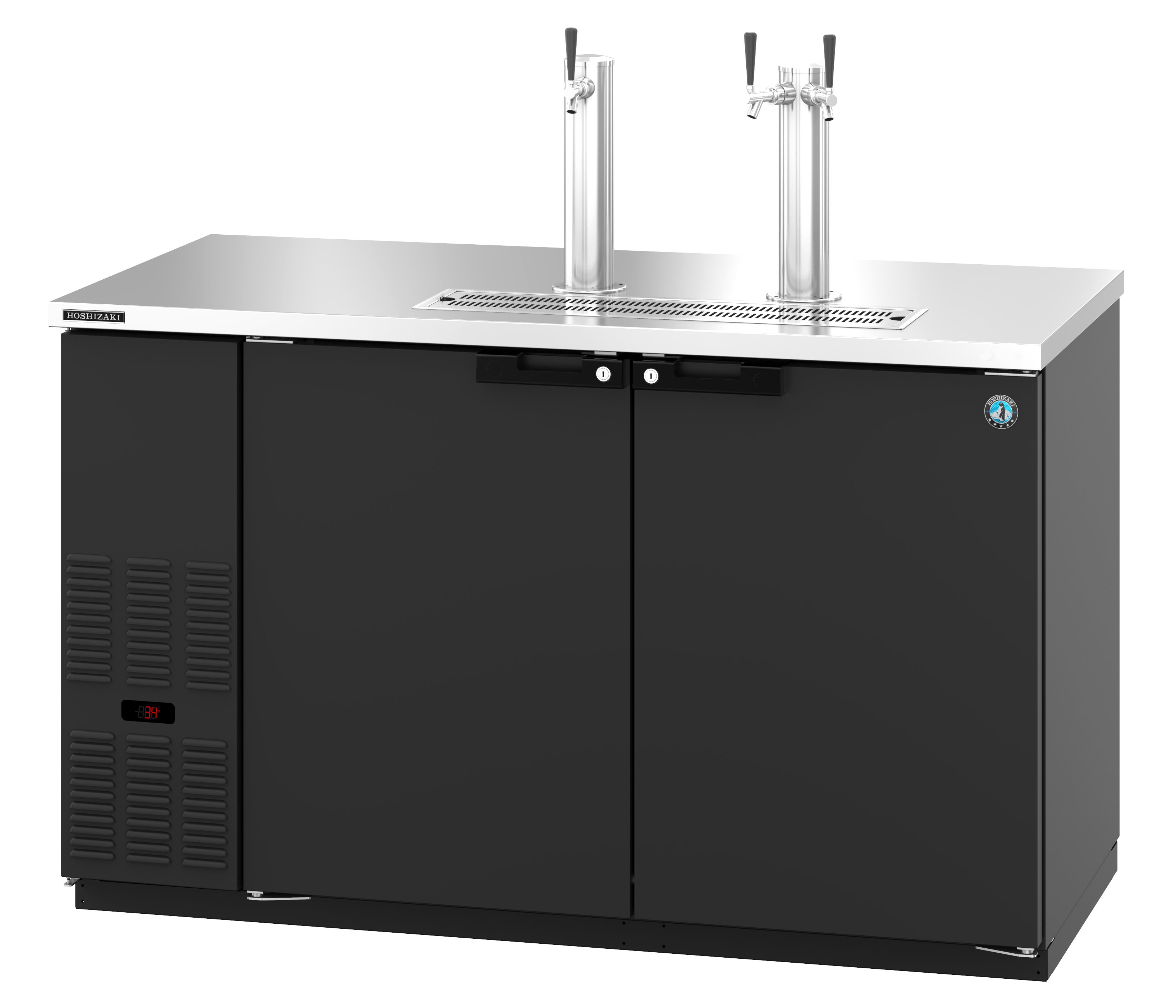 DD59, Refrigerator, Two Section, Black Vinyl Back Bar Direct Draw, Solid Doors