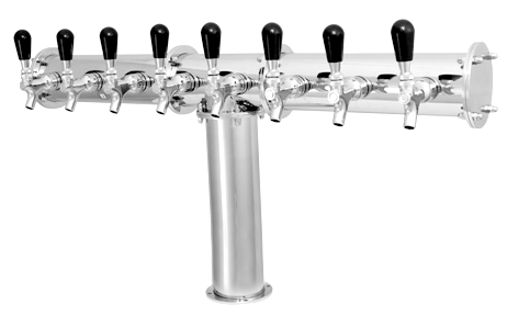 8 Tap Chrome Finished Terra Style "T" Glycol Tower With Decorative Flanges