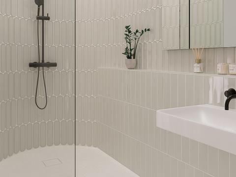 WOW Aquarelle 3" x 12" Rectangle and Rounded Edge Tile in Greige Gloss