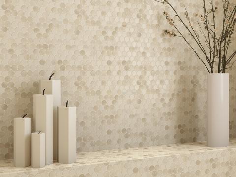 Walker Zanger Emersyn Lane Fawn Fibre Penny Round Recycled Glass Tile