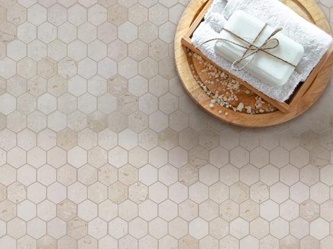 Genrose 2" Tumbled Finish Limestone Tile in Irish Cream